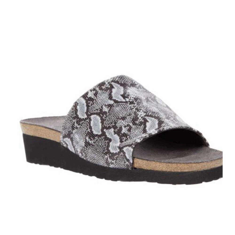 Naot Alana Black White Python Slide Sandals sizes 38 7.5 Slip On EUC Israel Shoe